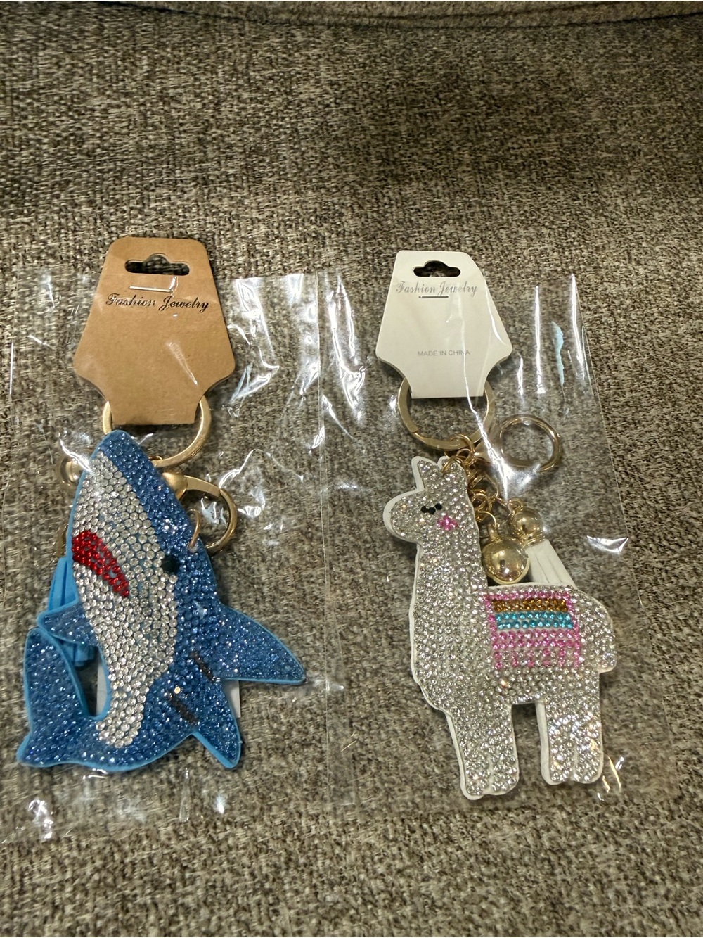 Fashion Jewelry Sparkle Shark & Llama Keychain Duo